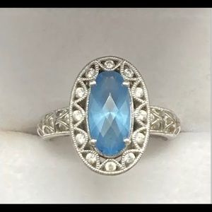 Tacori Sterling, Blue Topaz & CZ Ring Size 8